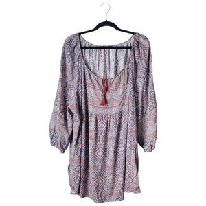 Natural Reflections Bohemian Geometric Print Tassel Tunic